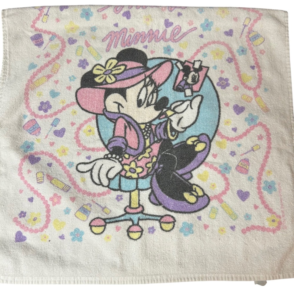 Disney Minnie Mouse Bath Towel Kids OS White Vintage 90s Makeup Pastel USA Made - Picture 1 of 5